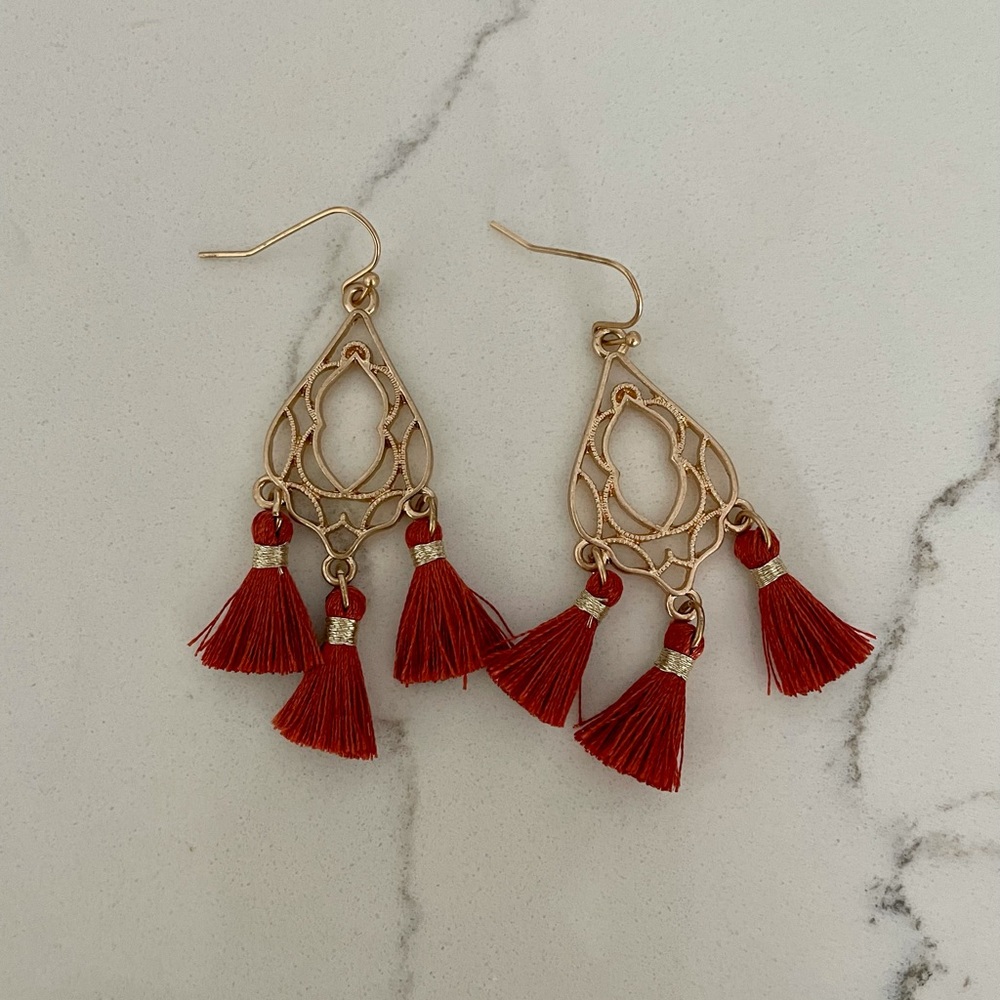 Orange tassel earrings